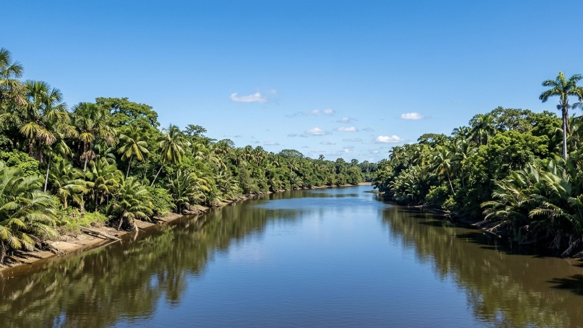 Illustratief rivierlandschap in Suriname